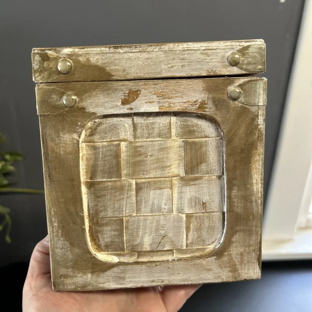 Rustic Cabin Upcycled Wooden Tissue Box Cover Square Facial Holder Hinged Lidded